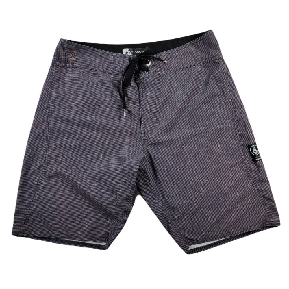 Volcom Board Shorts Mens 30 Gray Striped Pocket Drawstring Outdoor Summer Swim
